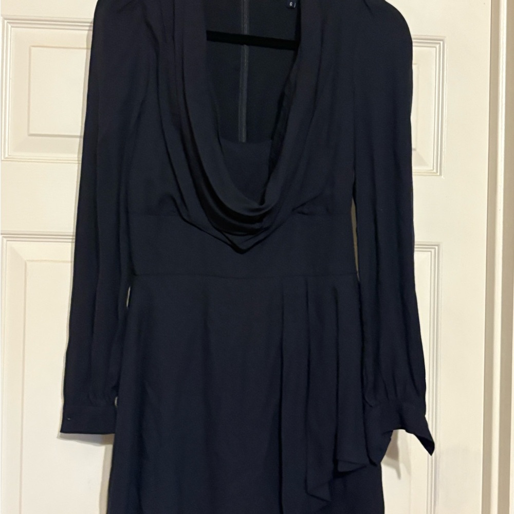 Elegant Navy Cowl Neck Dress
